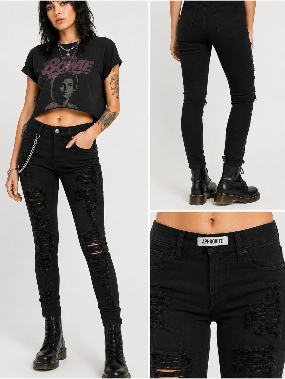 Aphrodite Black Distressed Destroyed Jeans Shredded Grunge Punk Skinny Denim